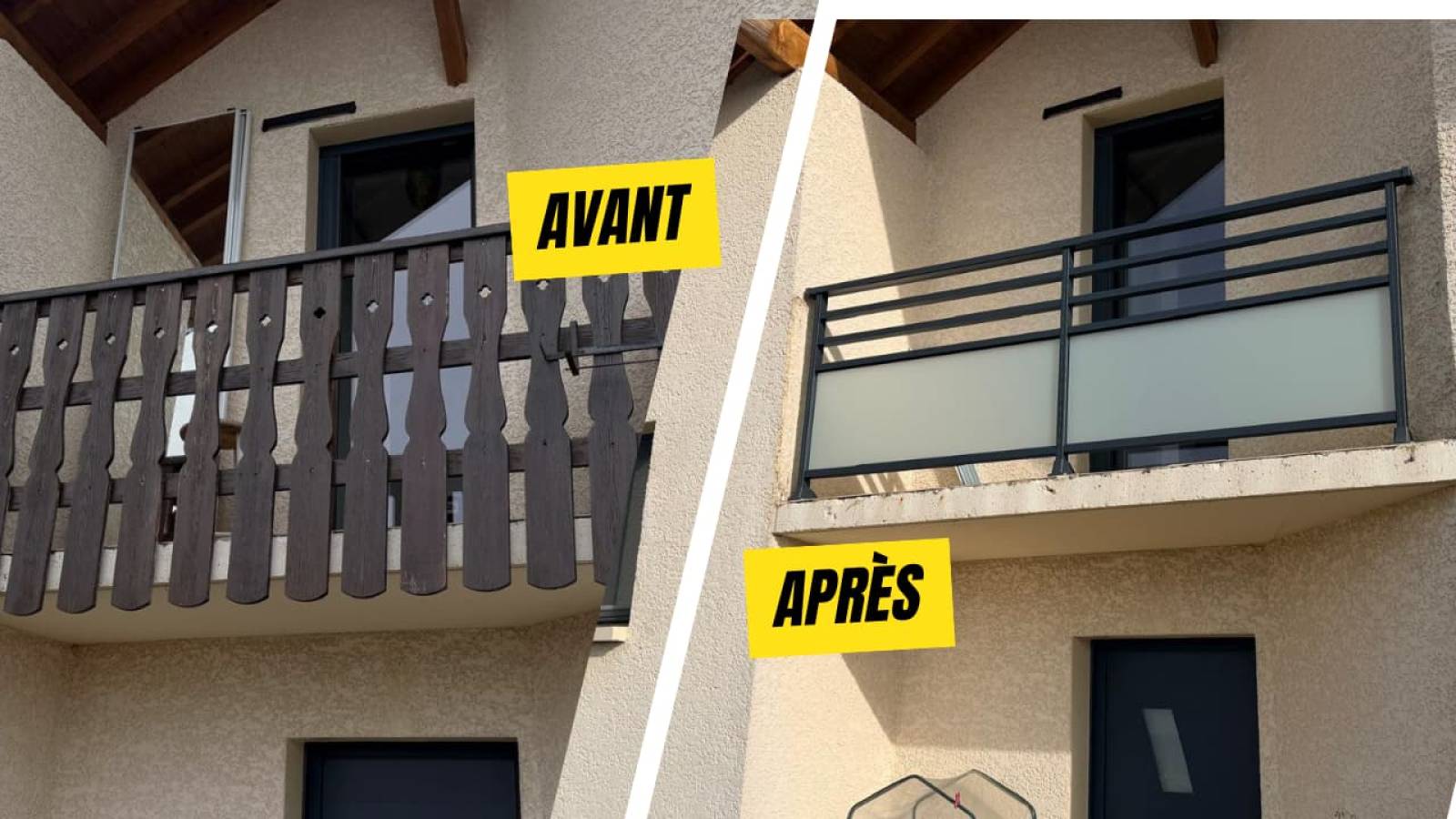 Avant apres remplecement de garde corps en bois à Nimes