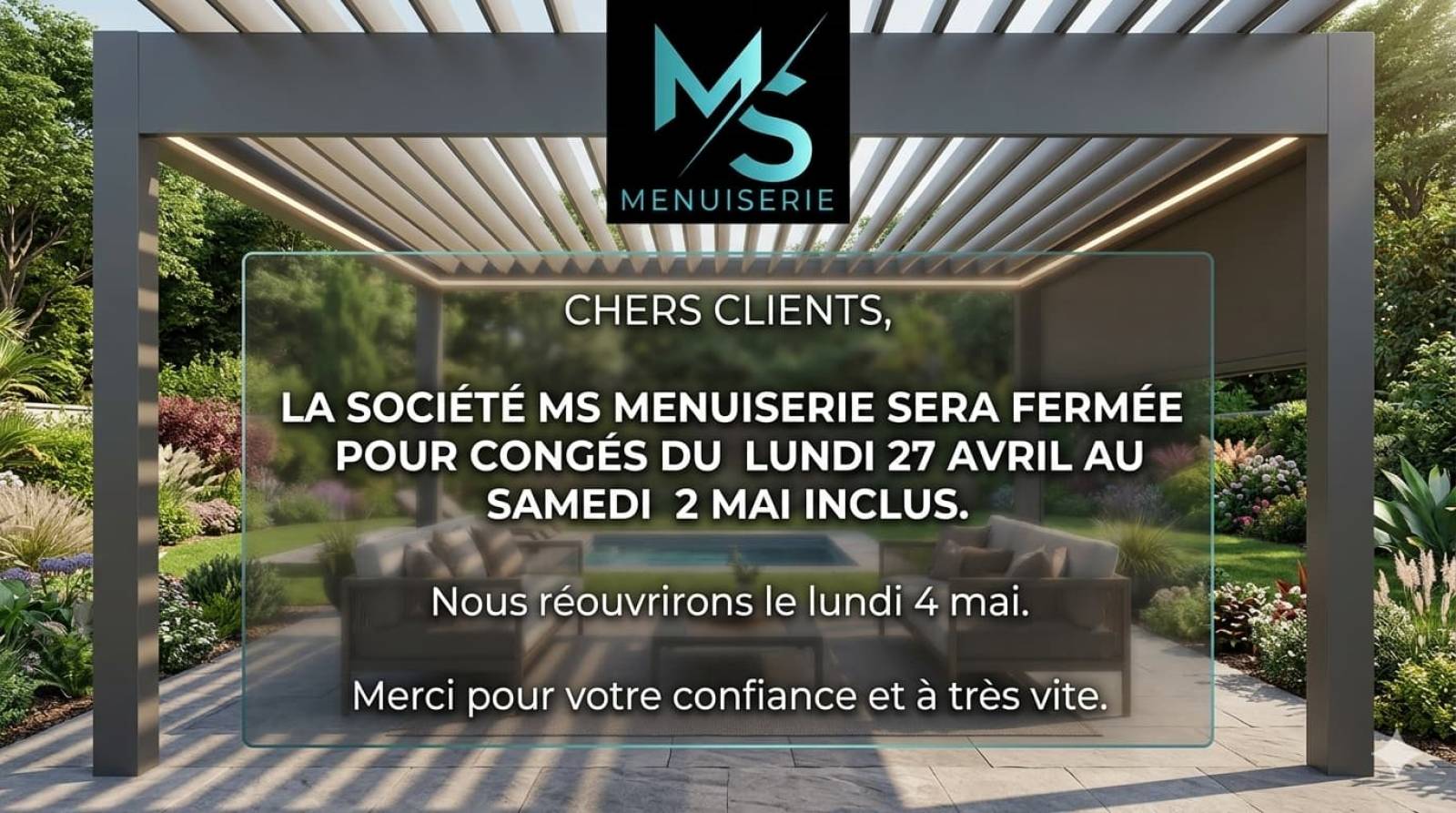 MS Menuiserie congés avril mai