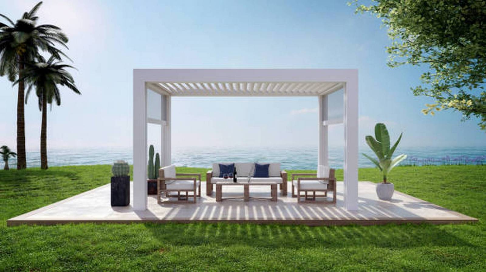 Pose de pergola sur 4 pieds blanche 