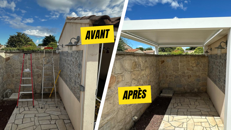 Avant après installation de pergola bioclimatique
